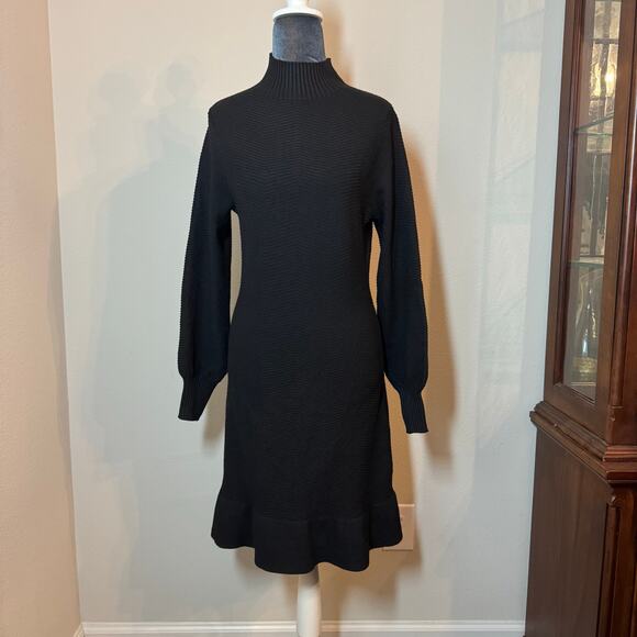 Halara Mock-Neck Long Sleeve Ruffle Hem Sweater Dress Black Size Small - Picture 1 of 4